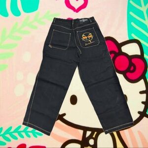 Black Brooklyn express Jeans with Embroidered Design